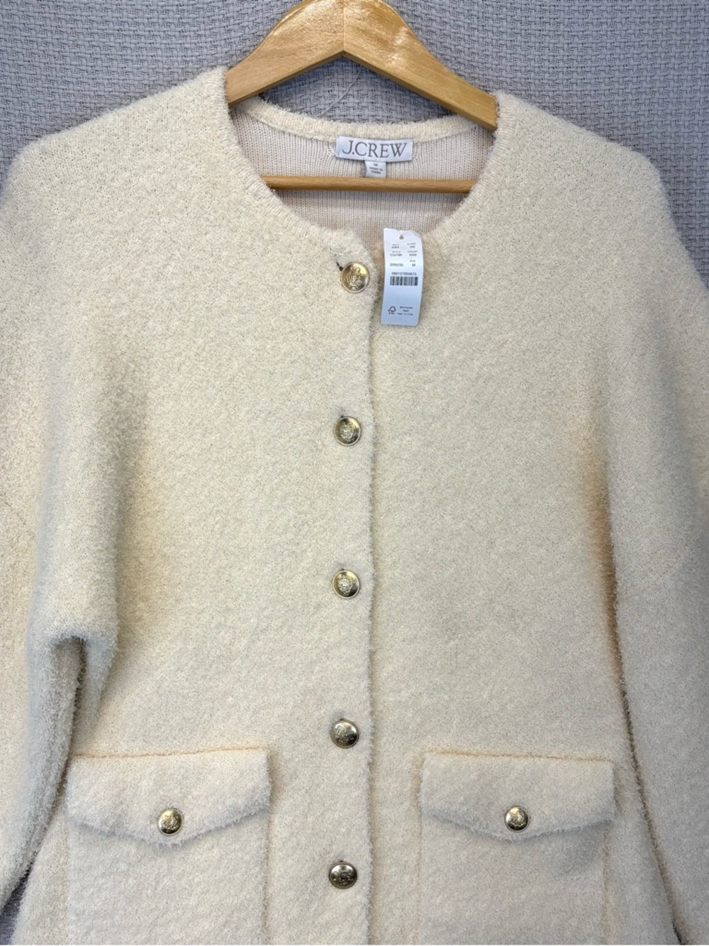 NWT J.Crew Sz Med Emilie Sweater Lady Jacket in Cream Cotton Blend Boucle Classy - Picture 4 of 8
